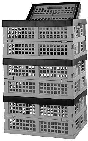 Eagrye 4-Pack 15 L Plastic Collapsible Storage Crates, Folding Crates, Plastic Stackable Storage Crates