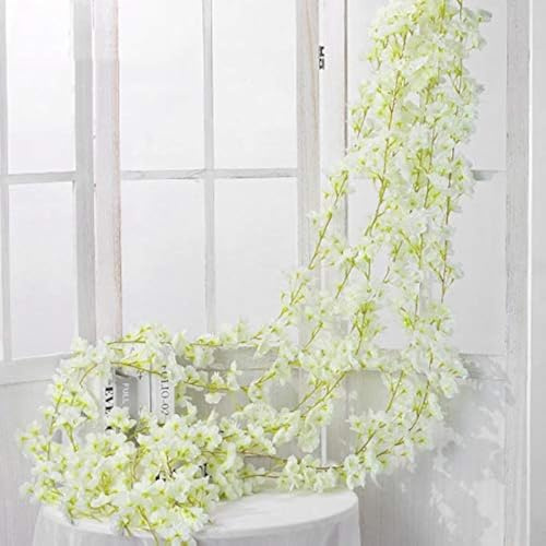 Shiwaki 2PCS 180cm / 70inch Flor Artificial Flor de Cerezo ratán Boda Flor de Cerezo Cuerda de ratán decoración Colgante Flor Decorativa Flor de Cerezo ratán-Blanco