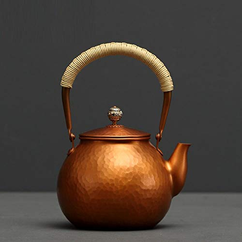 Pot en bronze, pot simple d'orchidées, bouilloire antique en cuivre rouge fait à la main, théière, service à thé Kung Fu, faire du thé-jaune_M