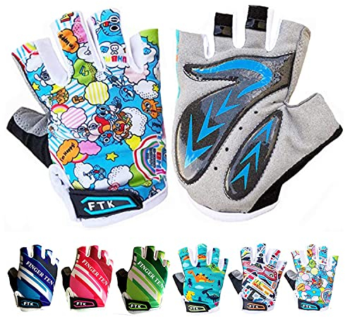 LOVMEAD Fahrradhandschuhe Kinder Fingerlos für Jungen Mädchen Alter 4-12, MTB Handschuhe Paar Mädchen Jungen Outdoor Sport Rennrad Fahrrad Bike Halbfinger Handschuhe Frühling Sommer (Himmelblau, L)