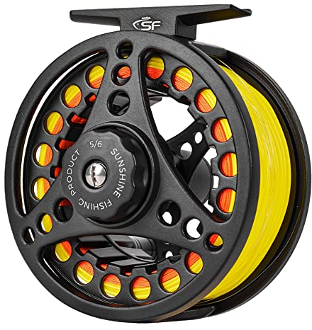 SF Große Arbor Fliegenfischen Rolle 5/6wt Aluminiumlegierung Körper Druckguss Matt Schwarz Vorgeladen Fliegenrolle mit Schnur Combo Fluoreszierende gelbe Fliegenschnur