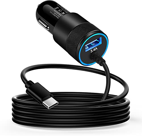 Zigarettenanzünder USB Adapter, AILKIN 3.4A Schnell Auto Ladekabel Kfz Ladegerät mit 1M USB C Ladekabel für Samsung Galaxy S25/S24/S23/S22/S21/S20/A17 5G/A16/A15/A56/A55/A54/Z Flip 7, Google Pixel 10