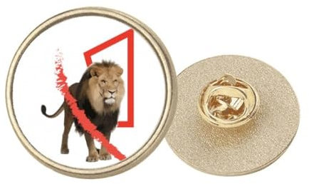 Brosche mit Löwen-Motiv, rund, Metall, goldfarben, M, Metall