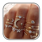 Dcfywl731 Gold Stackable Knuckle Rings Set for Women Boho Retro Star Moon Heart Midi Pinky Finger Trendy Cute Summer Beach Vacation Outfits Jewelry Gifts