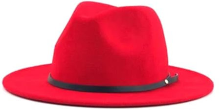 Suwequest Fedora-Hut für Damen und Herren, Wolle, Vintage-Stil, Trilby-Filz, mit breiter Krempe, elegante Damenhut, Winter, Herbst, Jazz, rot, 52-54