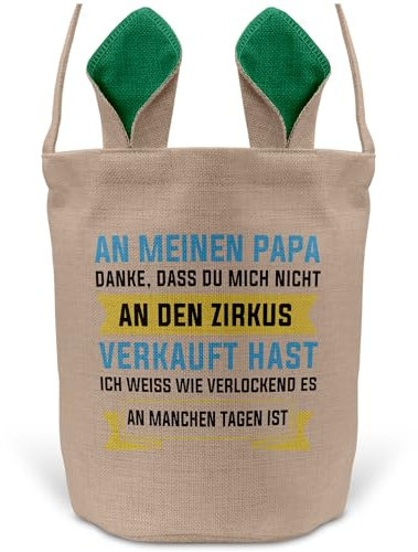 22Feels Papa Osterkorb Vater mit Henkel Ostergeschenk Tragetasche Ostern Deko Osternest Körbchen Hasenohren (Beige/Grün)