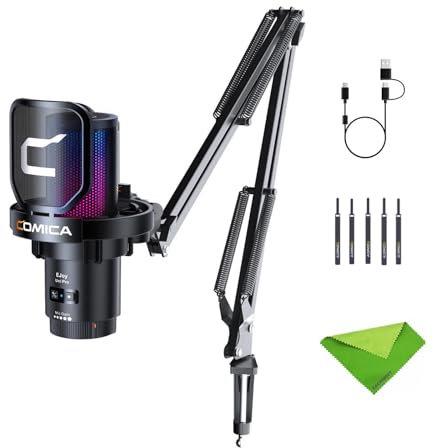comica Uni (A)-schwarzes USB-Mikrofon für Computer und Smartphone,48Khz/24Bit RGB Kardioid-Kondensator-Gaming-Mikrofon für Podcasting,Streaming,Aufnahme,Musikproduktion,mit Boom Arm Stand