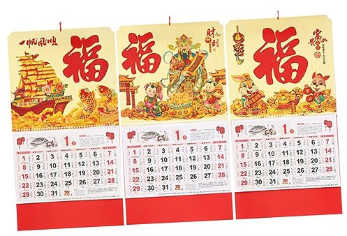 SHOWERORO 3stücke Teiliges -mondkalender Traditioneller Chinesischer Kalender Für Jahr Hasen Für Zuhause Und Büro Klare Druckqualität Vielseitig Einsetzbar