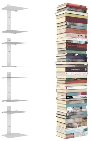 Mensole Libri Invisibili, 8 Scaffali Verticali, Mensole da Muro Invisibili per Libri, Libreria Invisibile da Parete per la Camera da Letto, Decorazione per L'ufficio, 4 Pezzi, Bianco