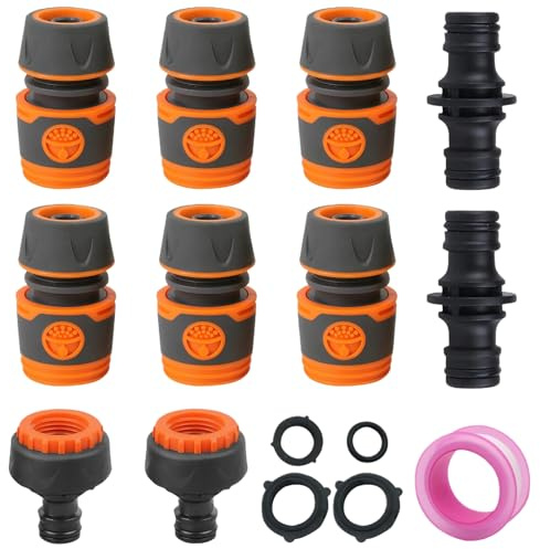 YUEIODDKL 10 Stück Schlauchkupplung 1/2 Zoll, Schlauchverbinder Set mit Zubehör, 2 in1 Wasserhahn Anschluss für Garten Schlauch Schneller Anschluss, Schlauchanschluss für Familie Garten