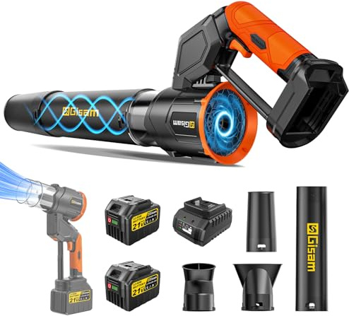 Leaf Blower Cordless - 3 Speed Levels (Up to 250 MPH), 900,000 RPM Brushless Motor, 850 CFM Airflow, 2 Batteries, Lightweight 180° Rotation | For Garden, Leaves, Dust, Snow & Yard Cleaning
