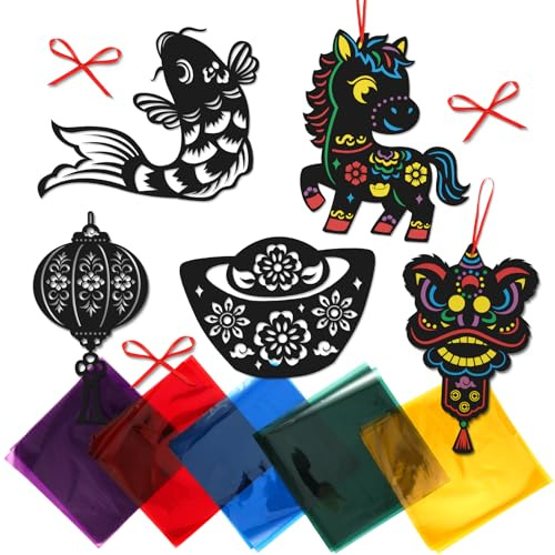 JSRQT Fogli Cellophane Trasparente Anno del Cavallo, 5 Pezzi Fogli di Pellicola Trasparente Colorata, Acetato Trasparenti Colorati, DIY Artigianato Decorazioni, Capodanno Cinese Chinese New Year