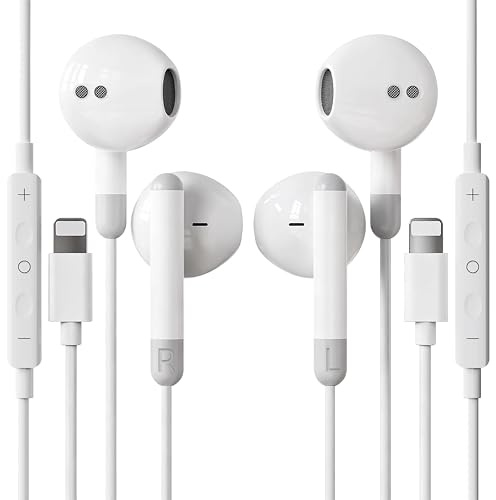 Bxlive In-Ear Headphones for Apple, Hi-Res Bass Earphones, HiFi-Audio Stereo Noise Isolating Earbuds with Mic+Volume Control for iPhone 14 Pro Max/13/12/Mini/SE/11/XS Max/X/XR/8 Plus/7 White
