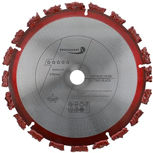 PRODIAMANT Disque à tronçonner professionnel WoodCut 230 mm x 22,2 mm Disque à tronçonner en carbure pour le bois, les racines d'arbres, le bitume et le carton bitumé pour toitures