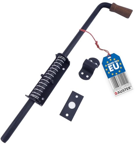 BAUSTER® Federriegel ⌀15mm 420 mm Türriegel Bolzenriegel Schlossriegel Riegel Holzgriff Sperren Zusatzschloss Federriegel für Hauswirtschaftsräumen Türriegel