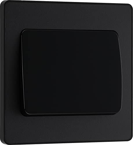 BG Electrical Single Wall Light Switch, Wide Rocker, 2 Way, Screwless Front Plate, Round Edges, Evolve, Matt Black, 20A, 16AX, PCDMB12WB