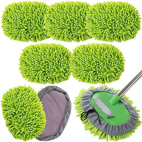 Tallew 5 Pcs Car Wash Mitt Kit, Car Clean Brush Not Included, Microfiber Mitt Clean Detail Cleaning Tools Truck Washing Chenille Scratch Free Replacement Kit for Auto RV Pickup Bus(Green)