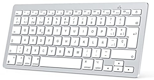 OMOTON Teclado Bluetooth para Mac Teclado inalámbrico para Apple MacBook Pro 13 14 16/ Air/Mini, iMac, iMac Pro, Mini, QWERTY Español Layout, 2*AAA Battery, Diseño específico para Mac, Plata