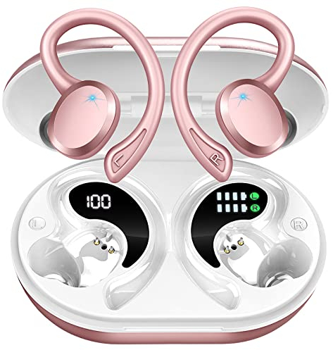 Cuffie Bluetooth Sport Auricolari Bluetooth 5.3 con Hi-Fi Stereo, 48Ore Cuffie Wireless Sport con Gancio per Orecchio/Display LED/Impermeabile IP7/Chiamata HD, Cuffiette Bluetooth Vestibilità Comoda