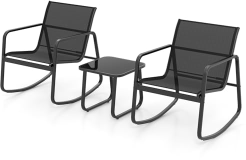 KOMFOTTEU Textilene Bistro i tyg, trädgårdsset i 3 delar, lastat bord 50 kg, 2 gungstolar, 150 kg, set med utomhusbord och stolar, svart