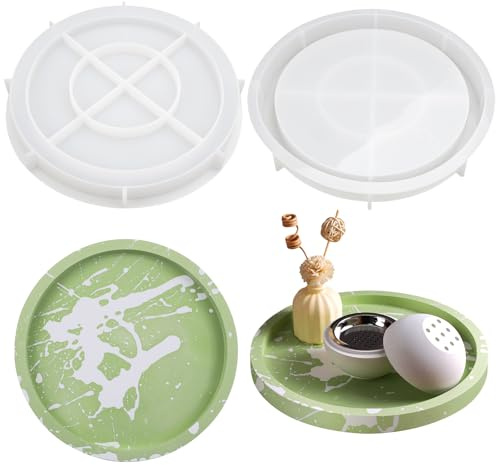 Jinsion Silikonform Tablett Rund, 20.5cm Silicone Molds Tray | Silikonformen Mit Rillen, DIY Untersetzer Gießformen für Herstellung von Obst Tee Schmuck Teller Handwerk