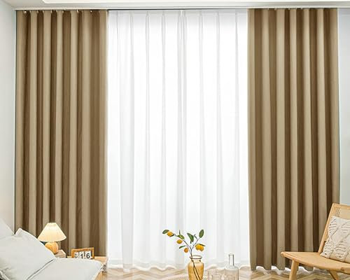 Bishilin Gardinen Blickdicht 2er Set 137x274CM, Verdunklungsvorhänge mit Ösen Nordisch Einfarbig Polyester Vorhänge Khaki Schlafzimmer Kinderzimmer Jugendzimmer