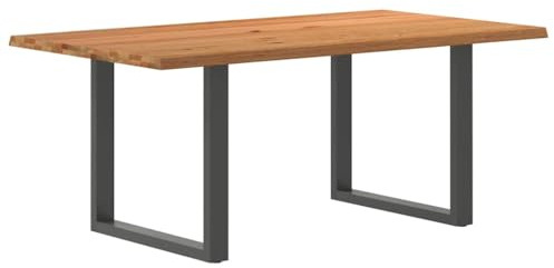 Teenpull Tavolo da pranzo marrone chiaro 180 x 100 x 74 cm, legno di quercia massiccio, rettangolare, con bordi naturali, per sala da pranzo e cucina, durevole