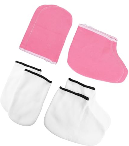 Veemoon 4 Paare Feuchtigkeitsmasken für Hände und Füße Peeling und Pflegehandschuhe Weiß Rosa Hautpflege Tools für Spa und Wellness