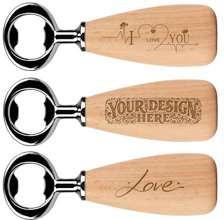 Aspire Abrebotellas personalizado de madera de haya, abrebotellas de acero inoxidable grabado con mango de madera, abrebotellas para boda