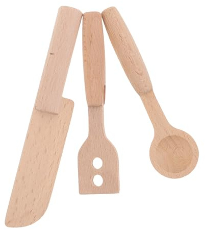SUPVOX 3pcs Wooden Kitchen Utensils Set Tools Realistic Food Cutters for Fruits Vegetables Sandwich Salad Role Play Skill Building Play Kitchen
