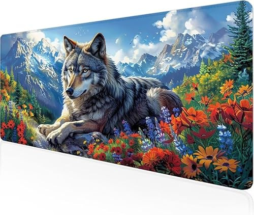 Musmatta varg spel musmatta blomkluster stor skrivbordsmatta 1 500 x 800 x 3 mm, arbete från hem väsentligheter halkfri gummibas specialstruktur vattentålig yta slitstark för bärbar dator Y1-675