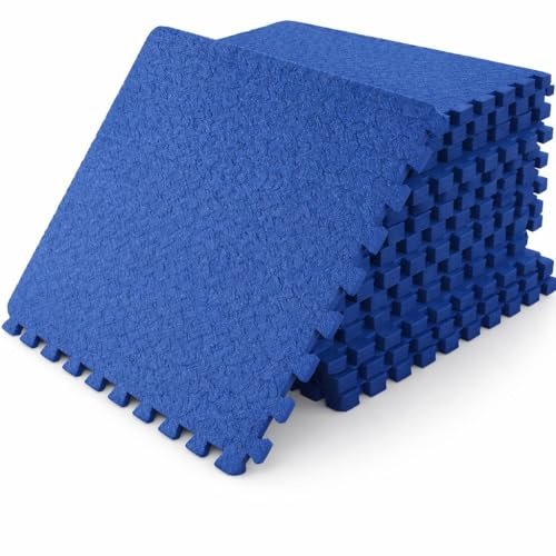 SAKUSEI Interlocking Blue Foam Floor Tiles, 1cm Thick EVA Mats, 60x60cm, Heavy Duty Gym Flooring for Home Gym, Garage, Shed (16, Blue)