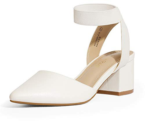 DREAM PAIRS Womens Low Mid Block Heels Mary Jane Ladies Ankle Strap Court Shoes Sandals,Size 9,White/Pu,NICHOLES