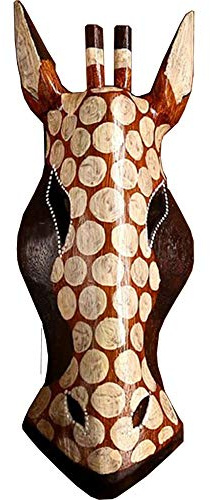 AEVVV Masque africain de girafe en bois sculpté - Décoration murale de safari - 30,5 cm