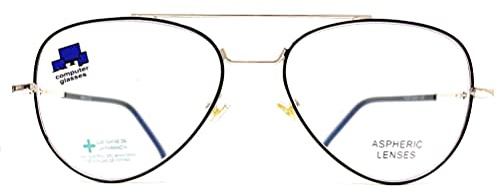 Blåljusfilter läsglasögon anti blått ljus. Datorglasögon metall pilot för män kvinnor gamer glasögon venice, Guld, +3,00