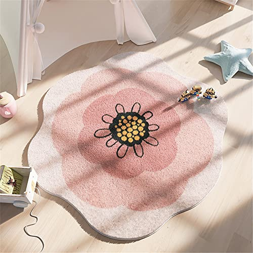Morbuy Tappeto Rotondo Peloso, Tappeto a Forma di Fiore Carino, Antiscivolo Lavabile Tappeti Soffice Shaggy Moderni Interno Decorativo per Salotto Camera da Letto Ragazza (80cm,Fiore di Pesco)