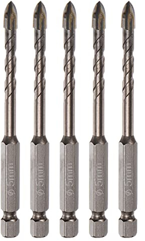 sourcing map 5pcs Titanium Coated Masonry Drill Bit, 5mm Concrete Drill Bits Ceramic Tile Drill Bit with 1/4 Hex Shank for Ceramic Tile Marble Mirror Glass Concrete Brick Plastic Wood