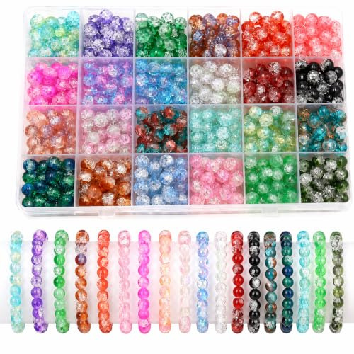 Kit för smyckestillverkning, 8 mm runda glaspärlor för smyckestillverkning, 24 färger, kristallpärlor för armband, kit, gör-det-själv-hantverkstillbehör för armband, halsband, telefonberlock, flickor