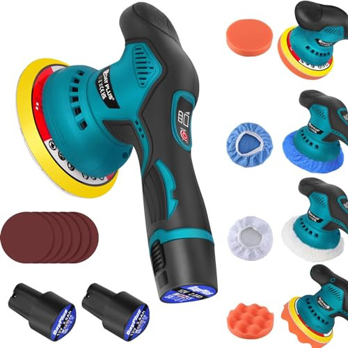 ZanGe Cordless Car Polisher Buffer Sander Electric Orbital Polishing Machine Polish Kit with 2PCS 2.0Ah Battery and Charger, 8 Variable Speed, 12V Mini Portable Polisher Waxer Kit