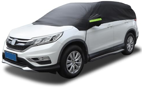 Half Car Cover Waterproof Ninonly Universal Car Top Cover Breathable All Weather Protection Auto Sun Rain Dust UV Protector for Windshield Black(for SUVs Up to 4.5-5.5M)