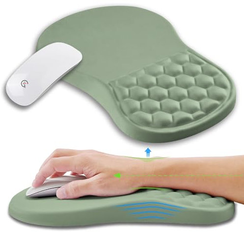 KUOSGM Tapis de souris ergonomique avec support de poignet en mousse à mémoire de forme, soulagement de la douleur du canal carpien, repose-poignet pour souris (30,5 x 20,3 cm, vert clair)