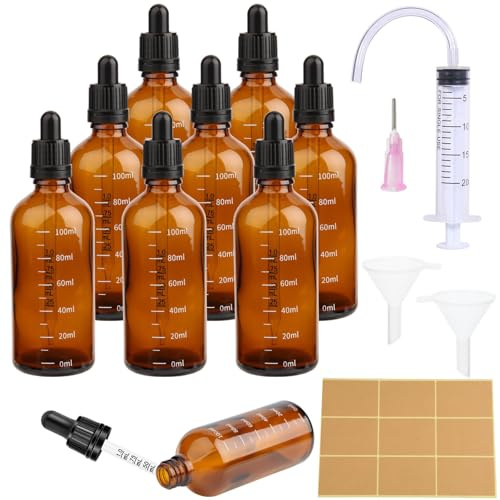 8 st glas droppare 100 ml glas droppflaska brun pipett droppflaska graderad flaska med 18 hjälpmedel flaska parfymflaska eterisk olja aromaterapi laboratorium