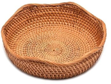 Frutero Cesta de frutas redonda de ratán hecha a mano, organizador de cocina, cesta for servir refrigerios, cuenco de mimbre for pan, cesta tejida, decoración for nueces con lado de 3 pulgadas y borde