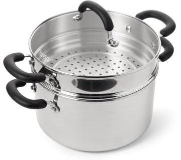 PRESTIGE Made to Last Stainless Steel Stock Pot with Food Steamer 24cm - Two in One Stockpot with Lid & Steamer Cooking Insert & Easy Grip Silicone Handles, Dishwasher Safe Cookware