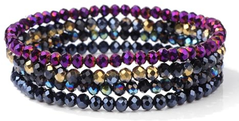 Hrlace Lot de 4 bracelets de perles de verre extensibles en cristal - Perles de cristal - Pierre de guérison - Bracelet porte-bonheur bohème multicolore - Bijou fantaisie empilable - Cadeau de fête