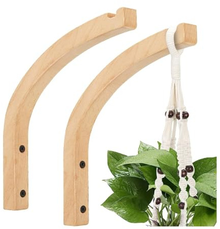 2 PCS Wandhalterungen Holz Blumenampel Wandhalterung Holz Wandhaken Pflanzenhalterung Halterung Laterne Wand Haken Pflanzen Wandhalterung Holz Blumenampelhalter Pflanzen Pflanzer Hängend Wandhaken