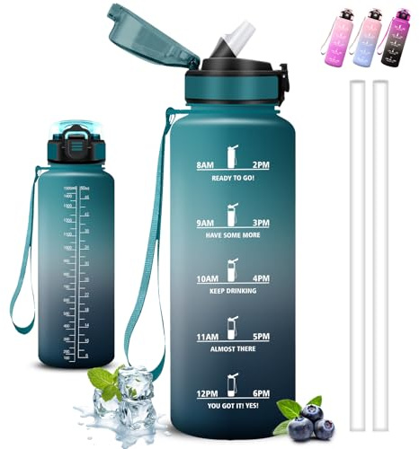 Grsta Gourde- 1,5l- Gourde Sport, Anti Fuite, Bouteille Graduée pour 1 Journee, Facile à Nettoyer, Bouteille Motivation, avec Marqueur de Temps, pour Aptitude, Randonnée, Camping, Voyage, Yoga