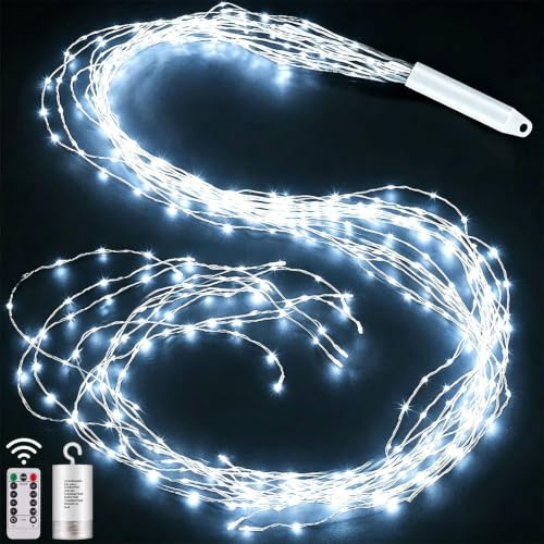 Dekofun Lichterschweif Batterie, 1M 100 LED Lichterbündel, Kaltweiß | Wasserfall Lichterkette mit Fernbedienung, Timer & 8 Modi, Wasserdicht für Betthimmel, Zimmer, Wand, Garten, Innen, Außendeko