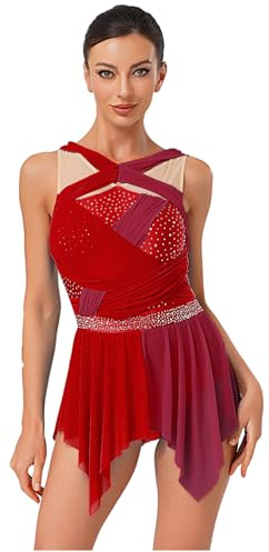 inlzdz Damen Tanzkleid Ärmellos Ballettkleid Farbblock Eiskunstlauf Kleider Tanzanzug mit Unregelmäßige Saum Elegant Tanzkleidung