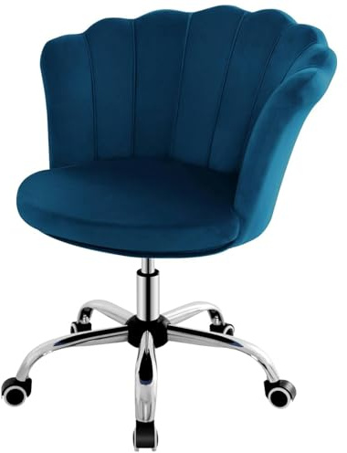 Chefsessel, Bürostuhl, 360° drehbar, Samt, höhenverstellbar, blütenblattförmiger Armlehnstuhl mit Universalrollen, moderner Computerstuhl für das Home Office (blau)
